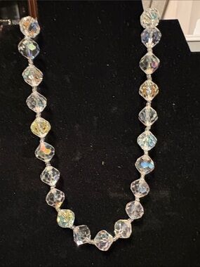Vintage Faceted Crystal Bead Necklace in Iridescent Clear,  New 18 inches